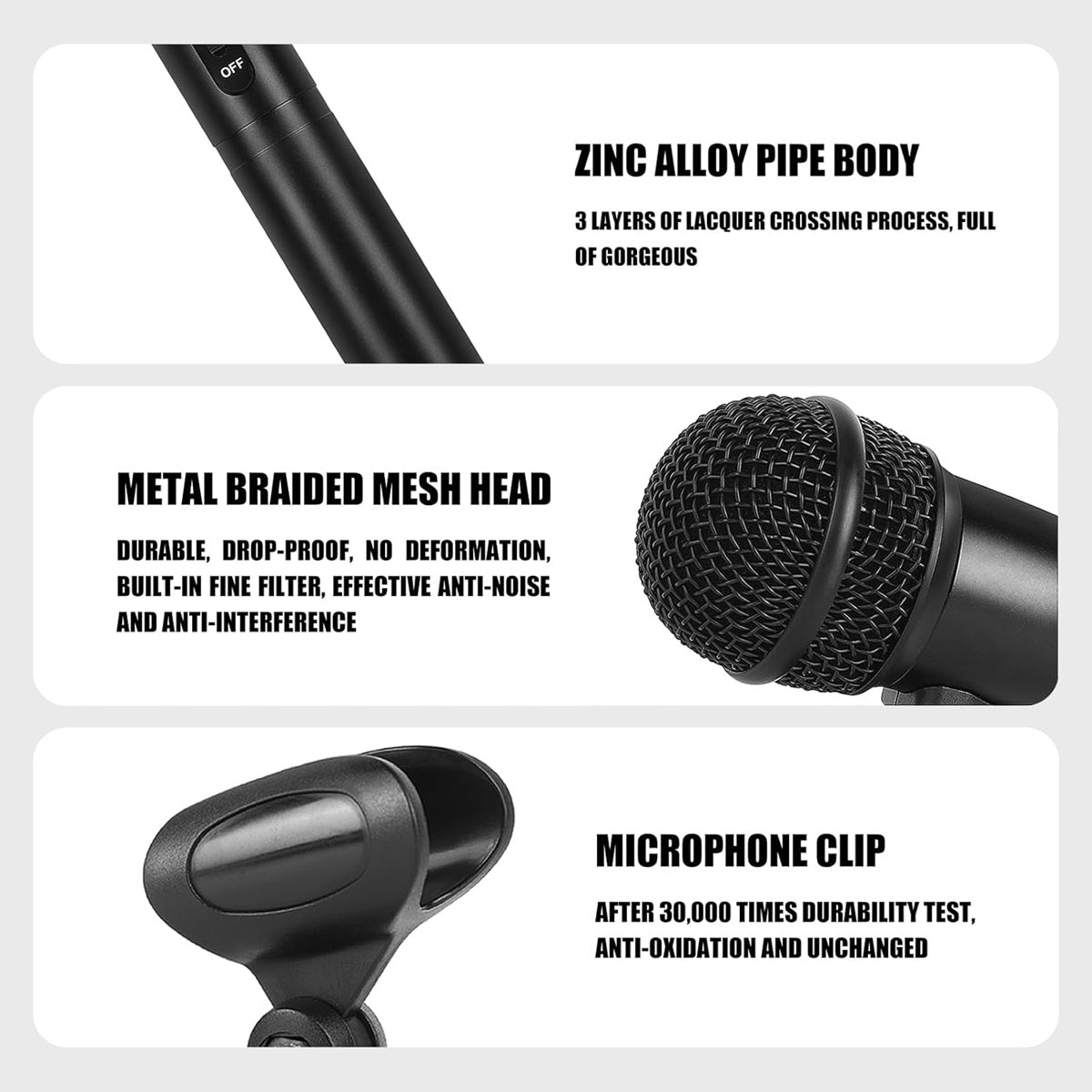 Dynamic drum mic kit featuring a zinc alloy body and metal braided mesh head for optimal sound clarity