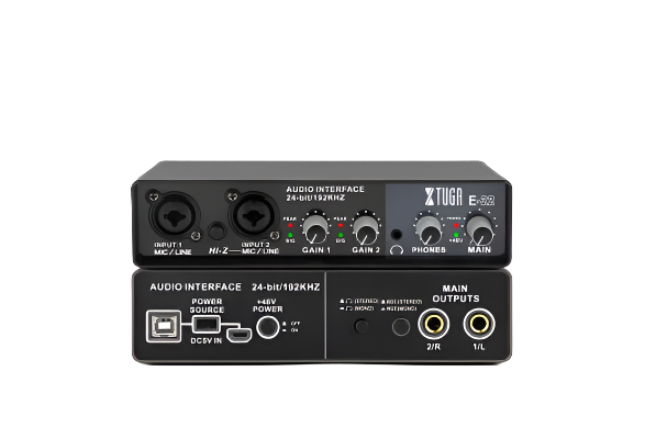 VMIDirect XTUGA E22 affordable audio interface professional sound card for vocal guitar recording with multiple inputs and outputs