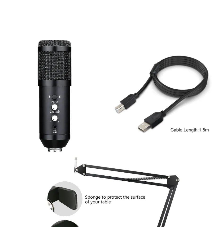 XTUGA EM900 USB microphone with adjustable volume and 1.5m cable for clear audio recording