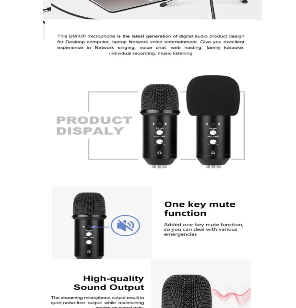 XTUGA EM900 USB microphone with mute function, ideal for desktop recording and streaming