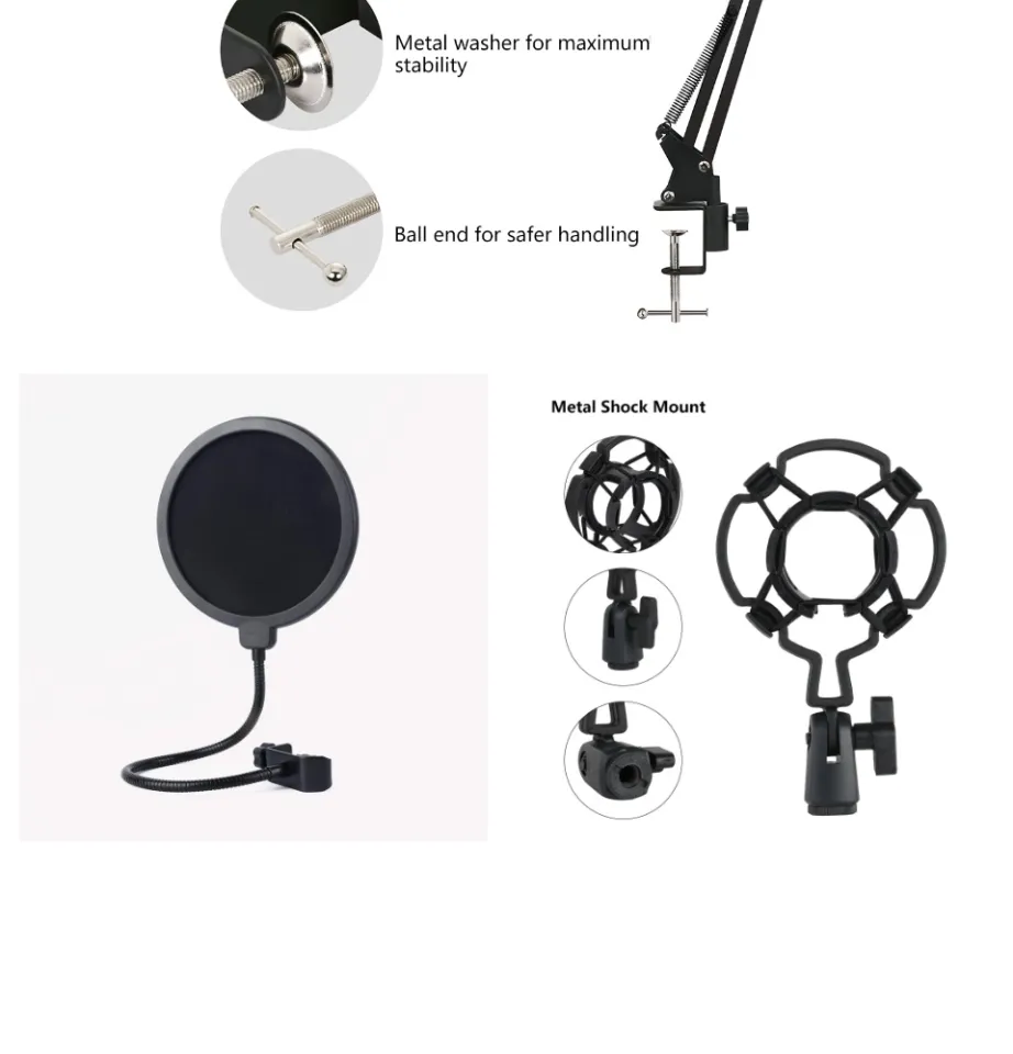 XTUGA EM900 USB microphone with metal shock mount and pop filter for improved sound quality