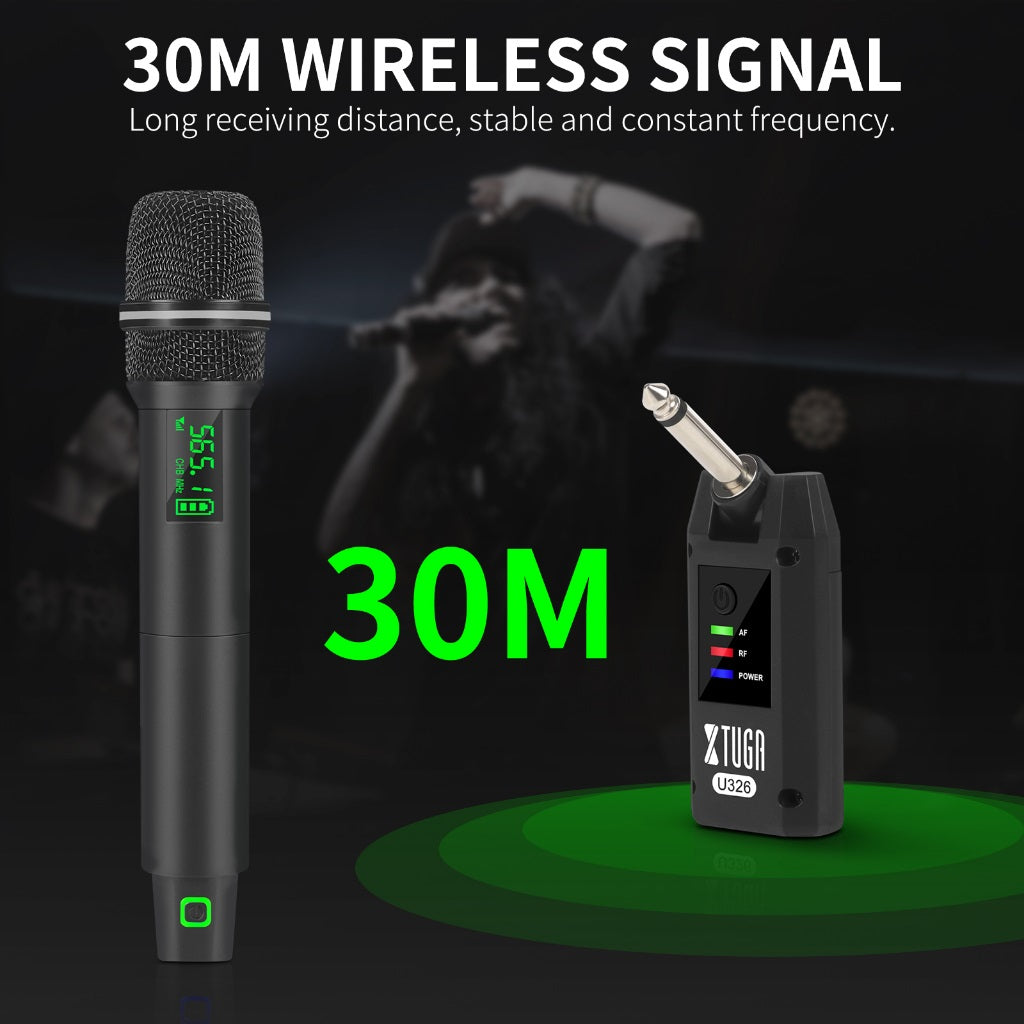 XTUGA handheld microphone with receiver offering a 30M wireless signal for stable audio performance