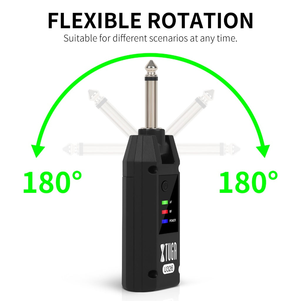 XTUGA handheld microphone with receiver featuring 180-degree flexible rotation for versatile use