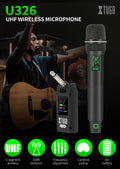 XTUGA handheld microphone with receiver featuring UHF technology and a 200-foot range for clear sound