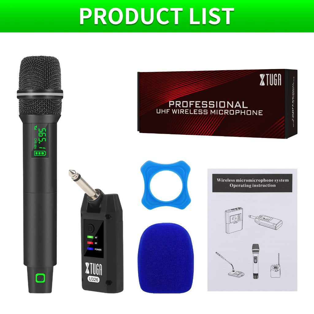 XTUGA handheld microphone with receiver and accessories for professional audio performance