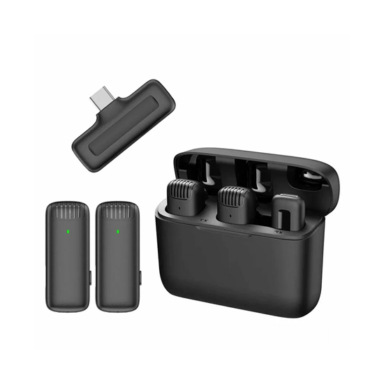 XTUGA J13 wireless microphone for iPhone and Android with charging case and two receiver units