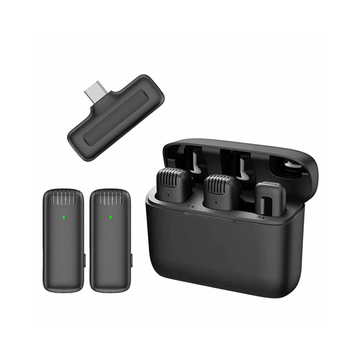 XTUGA J13 wireless microphone for iPhone and Android with charging case and two receiver units