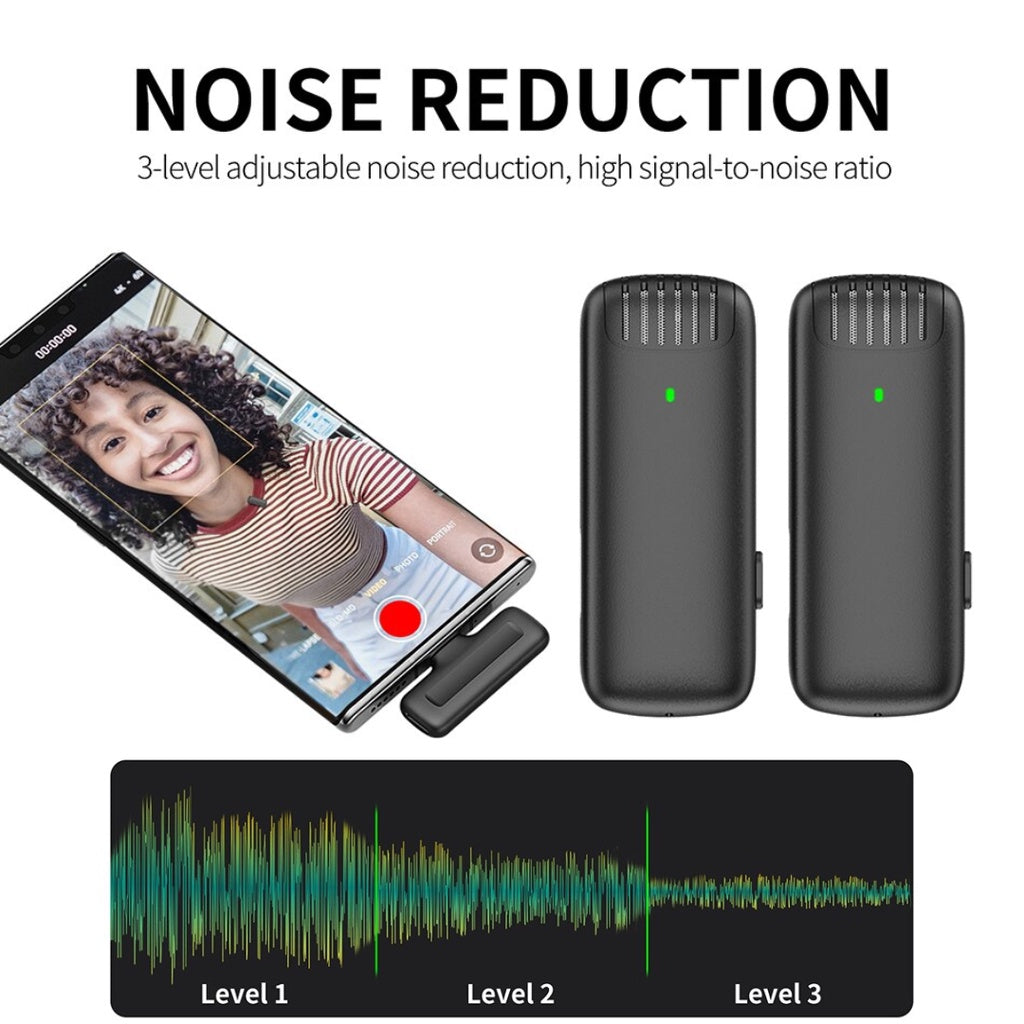XTUGA J13 wireless microphone for iPhone and Android with adjustable noise reduction levels