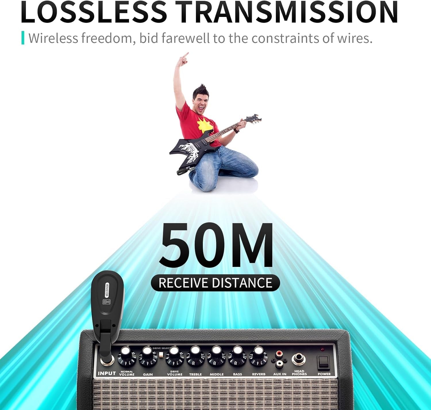 XTUGA JTSY23 transmitter and receiver for wireless guitar systems with 50M range and lossless audio transmission