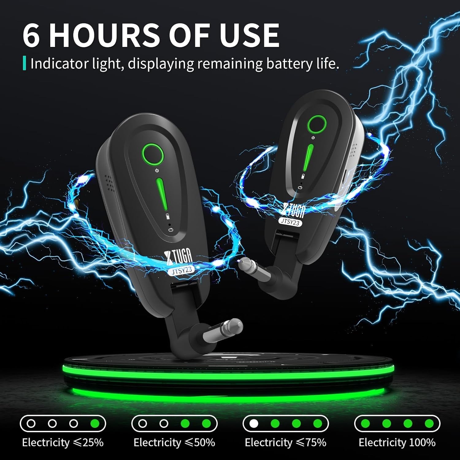 XTUGA JTSY23 transmitter and receiver with indicator light, designed for 6 hours of wireless guitar use