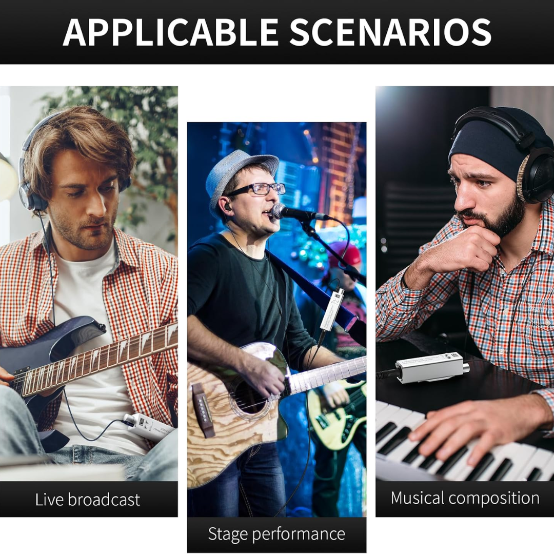Xtuga LSY-20 Ultra-Compact Personal In-Ear Monitor Amplifier in use for live broadcast, stage performance, and musical composition