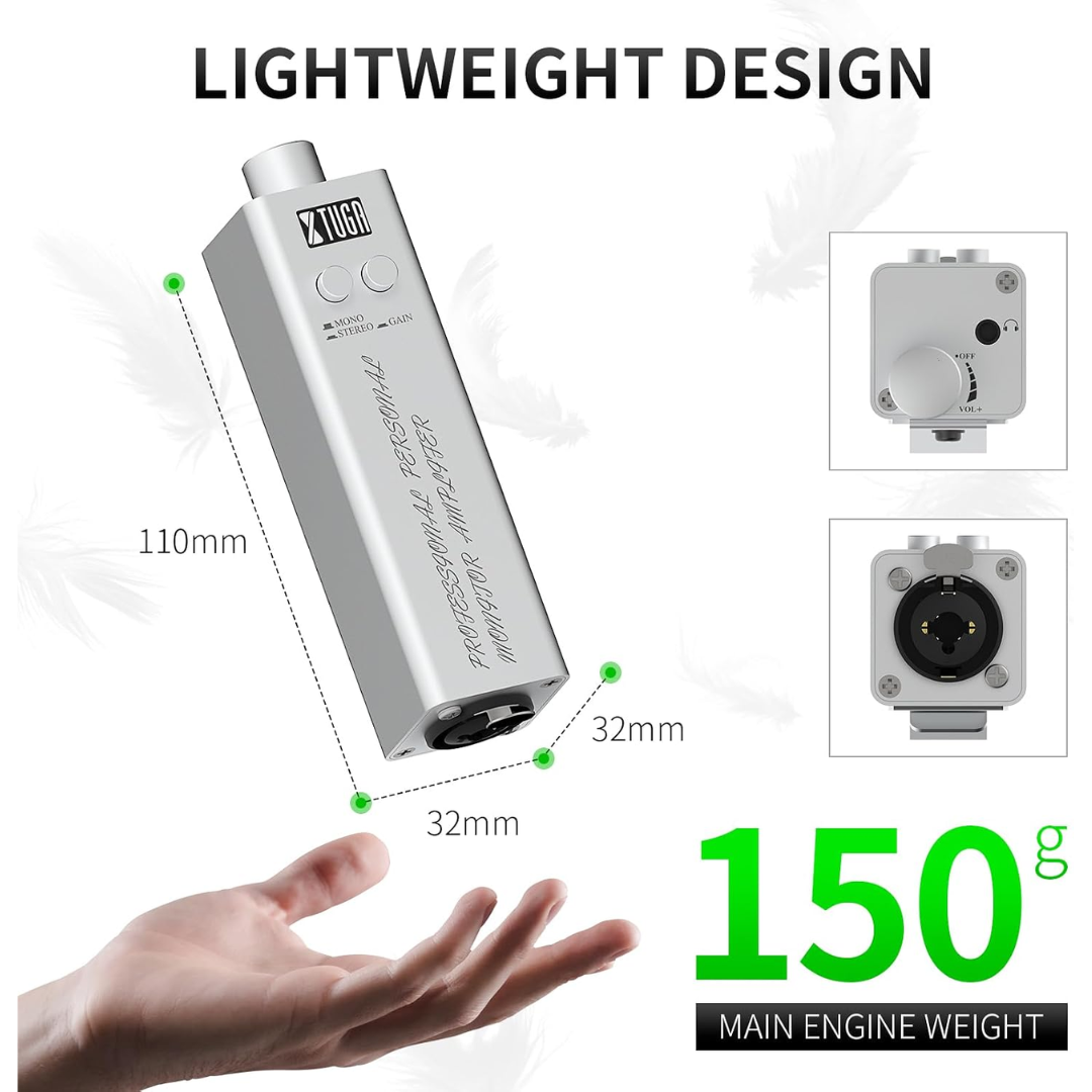 Xtuga LSY-20 Ultra-Compact Personal In-Ear Monitor Amplifier with lightweight design and 150g weight