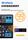XTUGA MGA12 DJ mixer with 48v power showcasing 99 effects and adjustable knobs for precise sound control