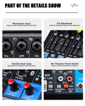 XTUGA MGA12 DJ mixer with 48v power showing microphone inputs and EQ adjustments