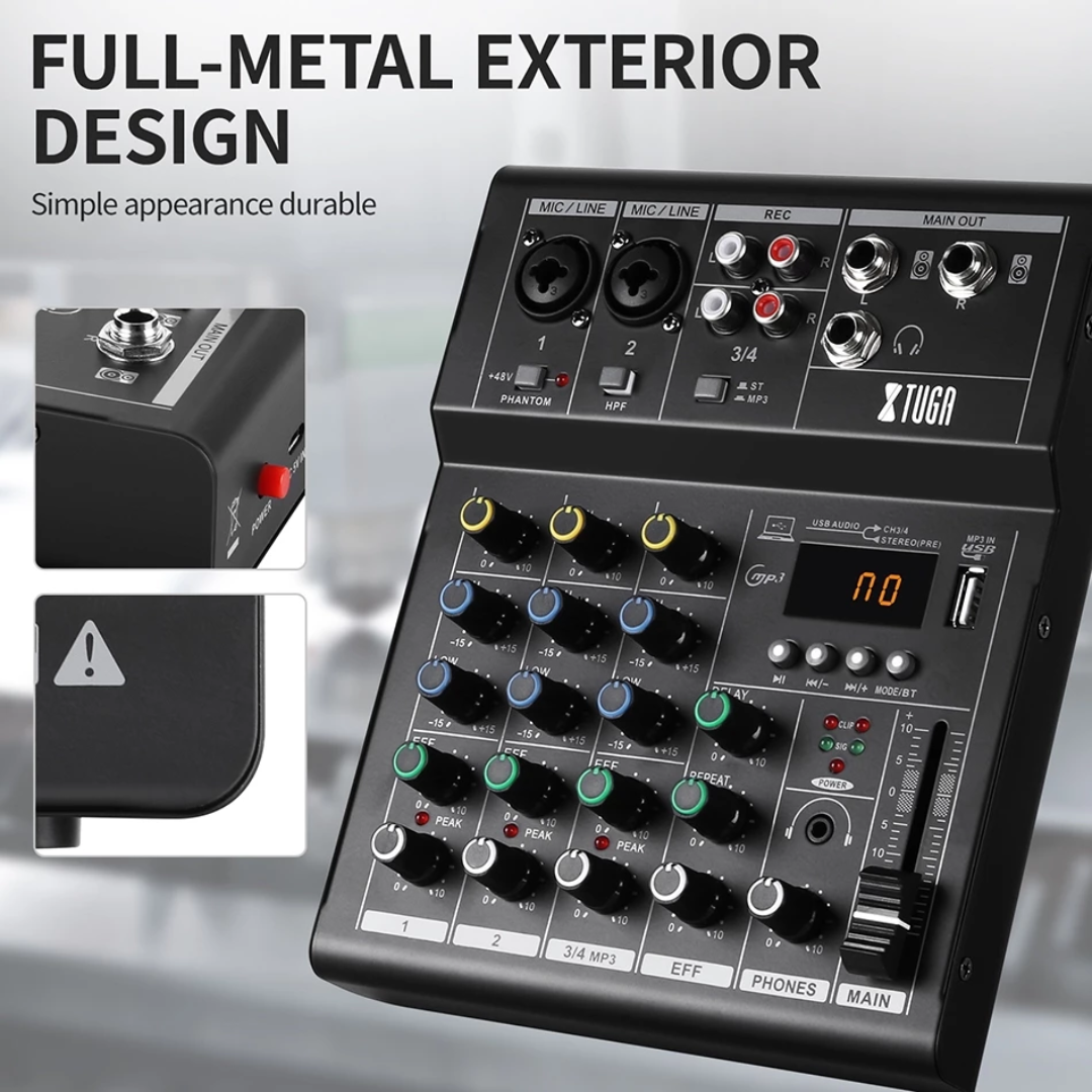 XTUGA N4 4-Channel Professional Audio Mixer with full-metal exterior and intuitive controls