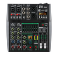 XTUGA OM4 sound mixing console with multiple inputs, graphic equalizer, and digital audio player