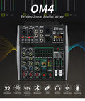 XTUGA OM4 sound mixing console with 99 DSP effects and Bluetooth connectivity for professional audio mixing