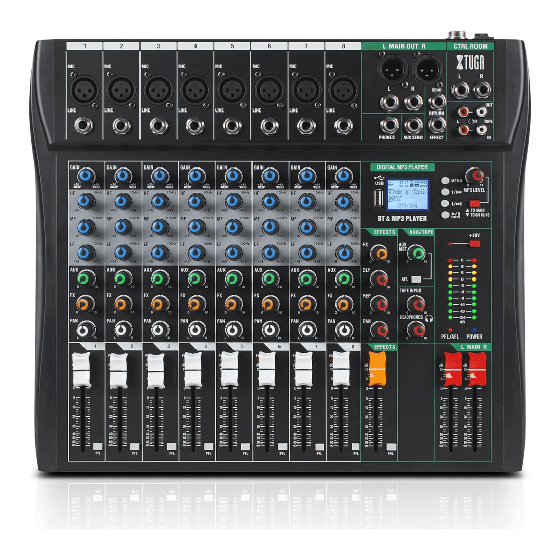 Professional Sound Board Audio Mixer Console with multiple channels and USB connectivity for DJs and live sound