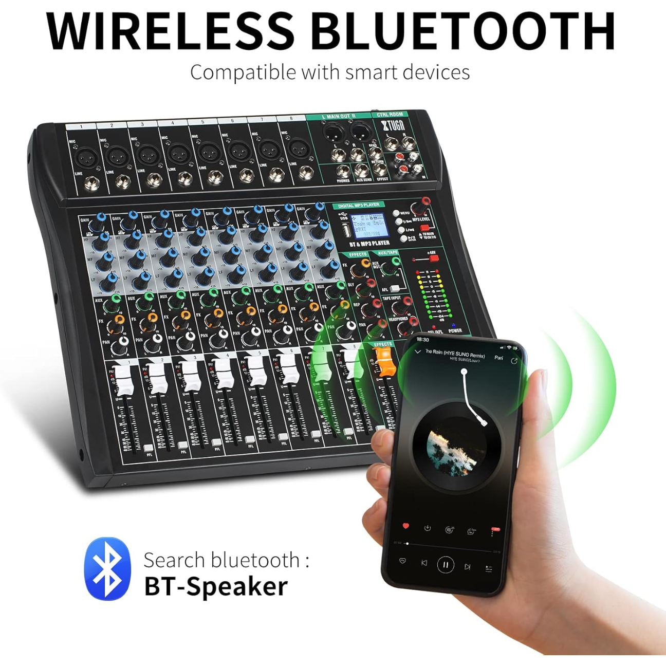 Professional Sound Board Audio Mixer Console with Bluetooth Connectivity for Smart Devices