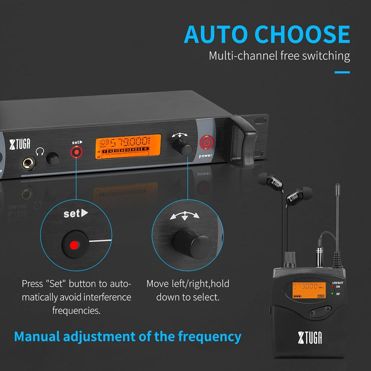 XTUGA RW2080 wireless in ear monitor system with auto choose feature for clear sound quality