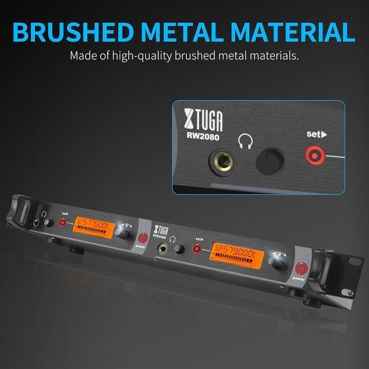 XTUGA RW2080 wireless in ear monitor system with brushed metal finish and high-quality design