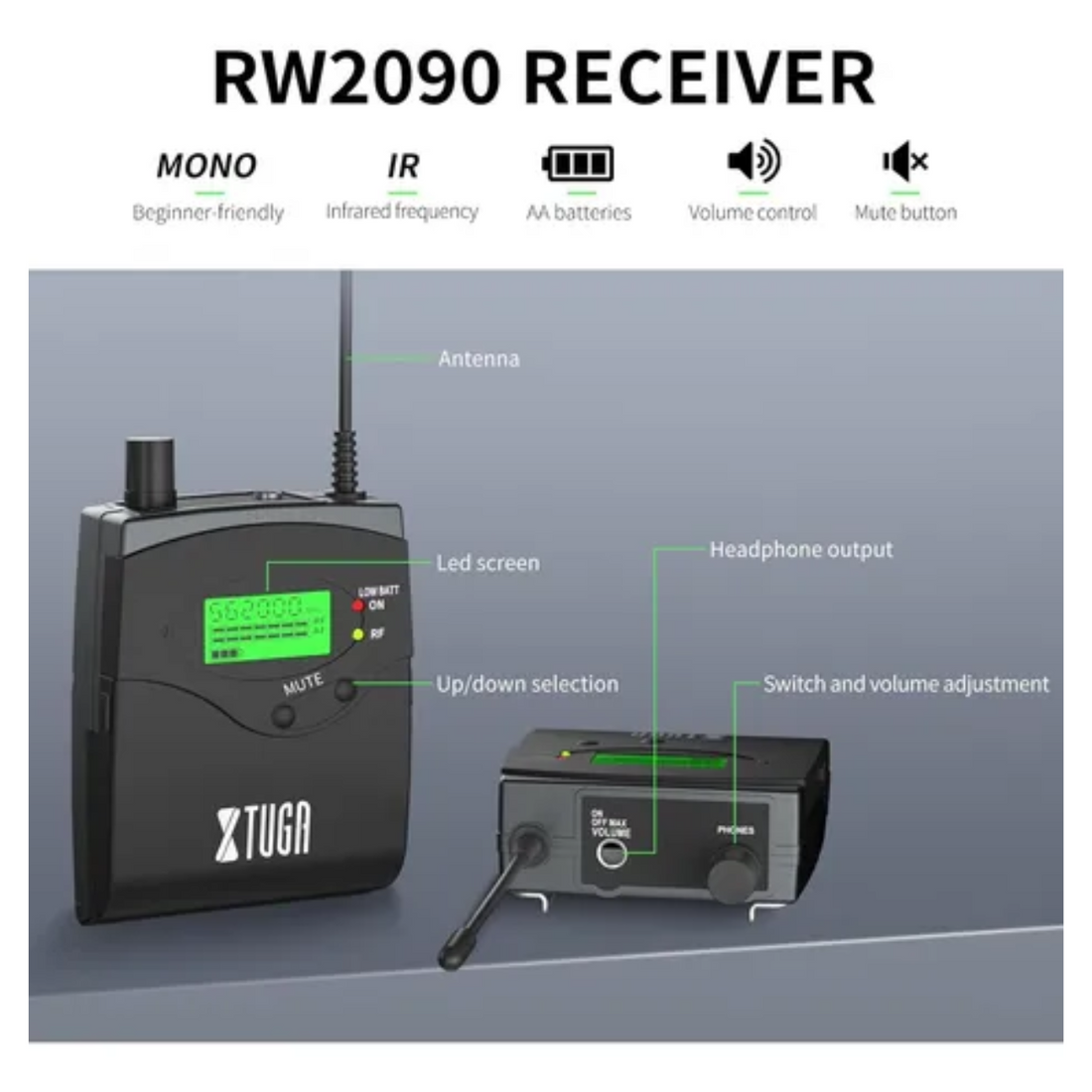 XTUGA RW2090 in-ear monitor system with ergonomic design and clear audio quality for performers