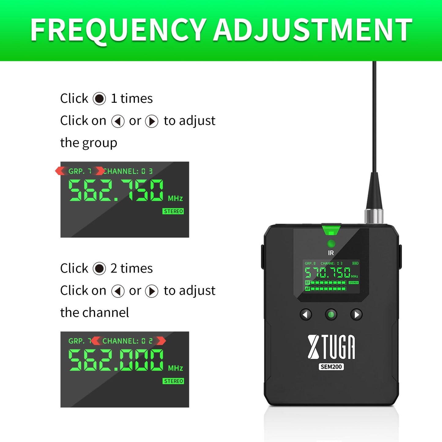 XTUGA SEM200 UHF Stereo Wireless In Ear Monitor System