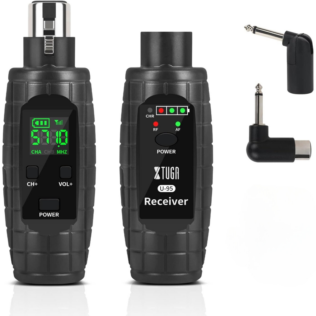 XTUGA U-95 guitar wireless system with receiver and transmitter featuring LED indicators for easy monitoring