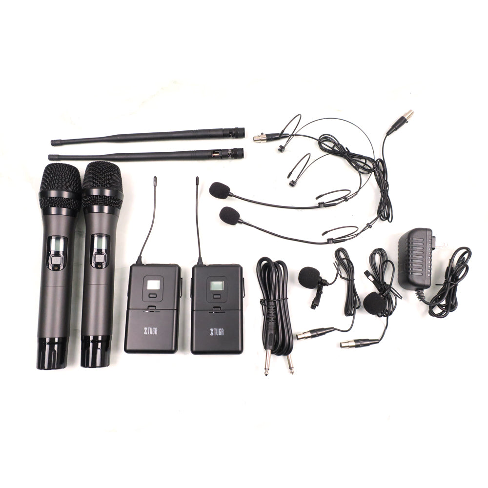 UHF wireless microphone system with dual wireless mics and accessories for clear audio capture