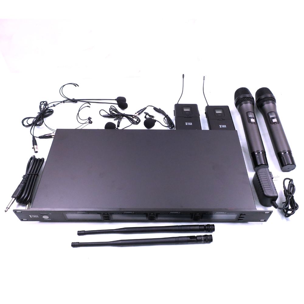 UHF wireless microphone system with two handheld microphones and headset options