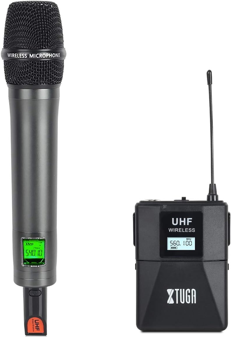UHF wireless microphone system featuring handheld mic and bodypack transmitter