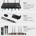 Setup guide for VMIDirect UHF wireless microphone system with receiver and transmitters
