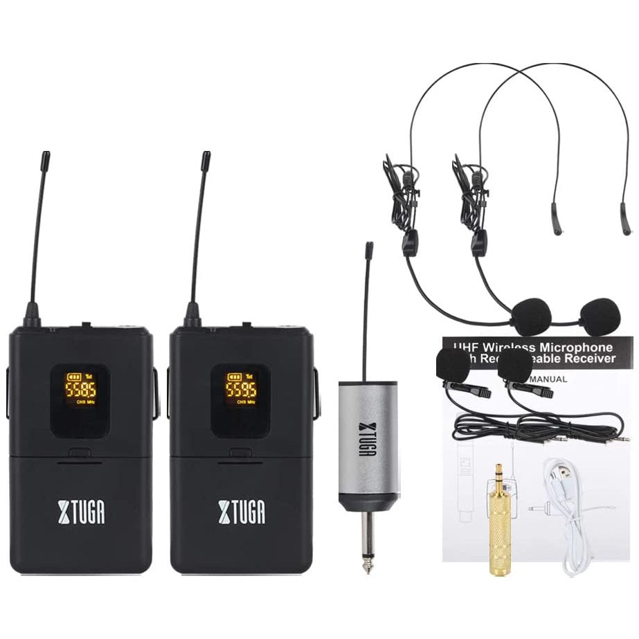 XTUGA UML200 wireless microphone system with transmitter and adjustable headset microphone for clear audio