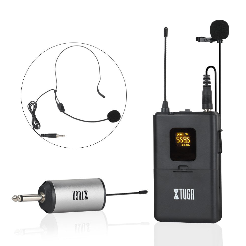 XTUGA UML200 wireless microphone system with transmitter and adjustable headset microphone for clear audio