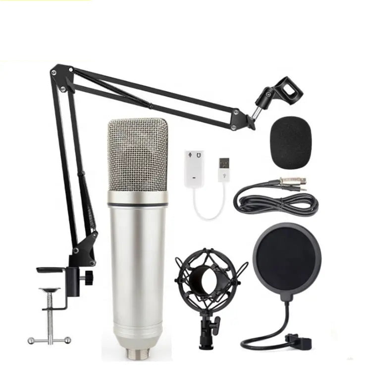 Complete set with XTUGA UX87 condenser microphone, adjustable stand, pop filter, and accessories