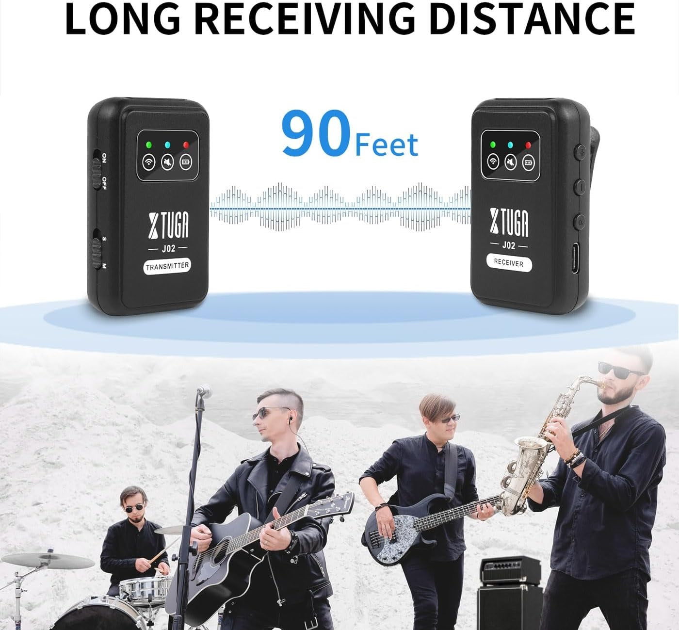 Wireless In Ear Monitor System with 90 Feet Receiving Distance for Musicians