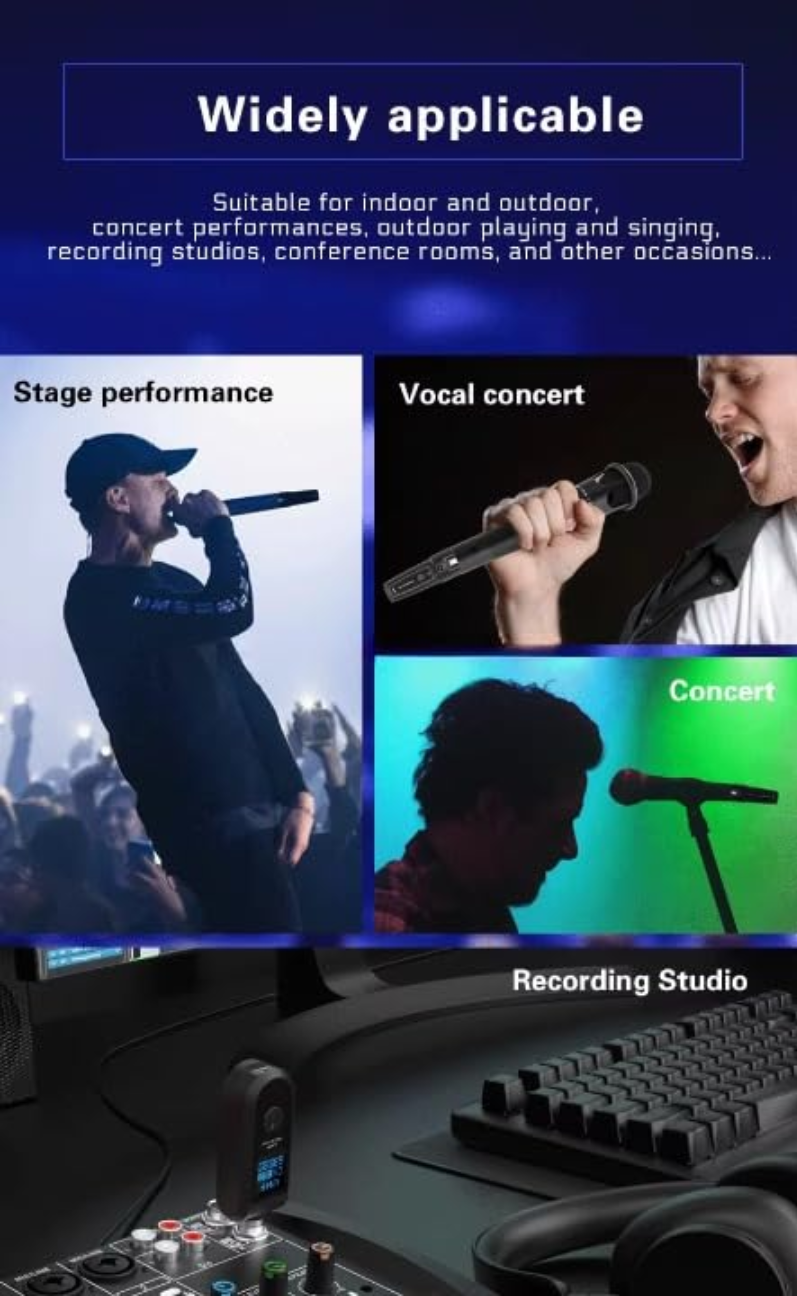 Wireless Microphone System suitable for stage performance, vocal concerts, and recording studios