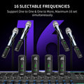 Wireless XLR transmitter and receiver kit with 16 selectable frequencies for versatile microphone use