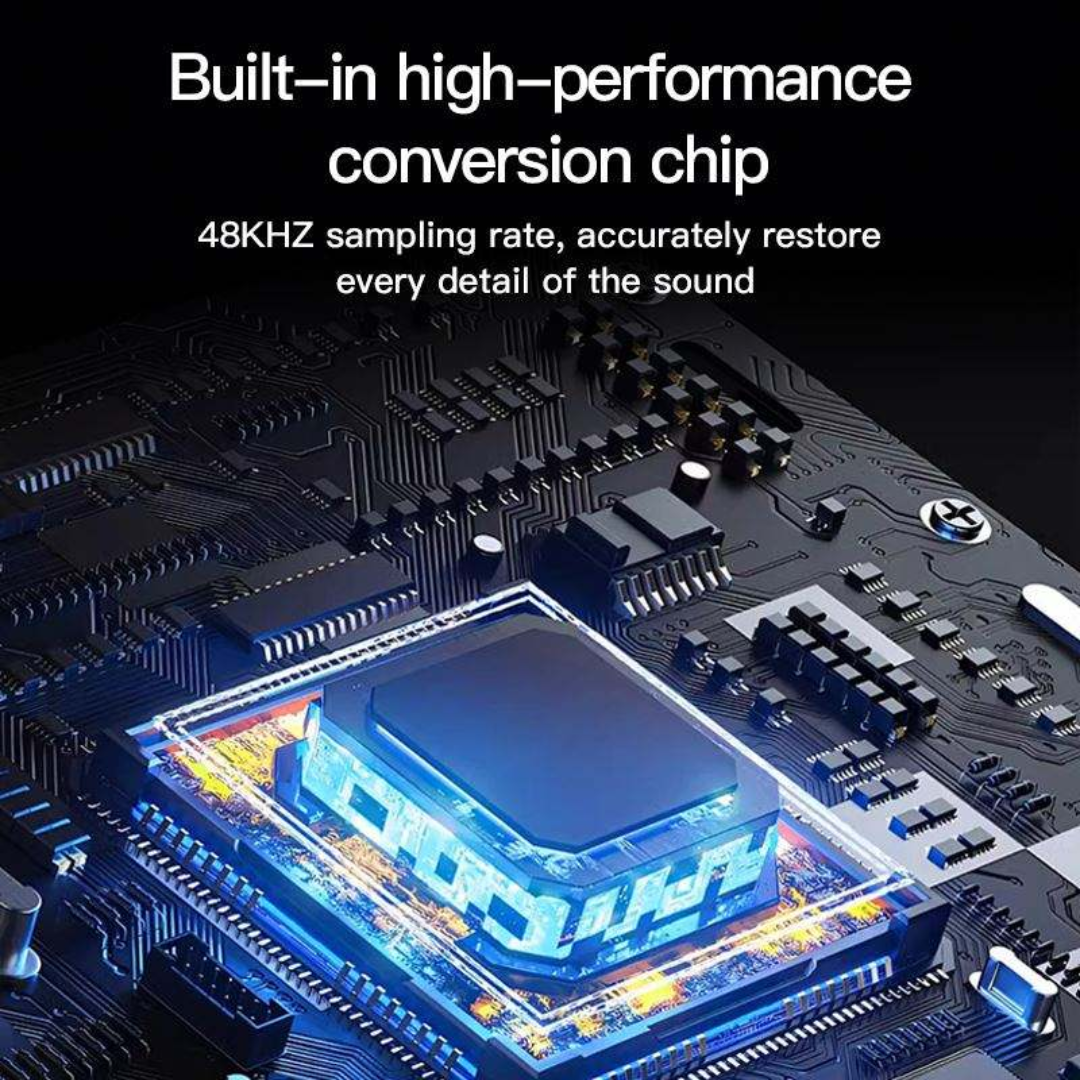 Close-up of the XTUGA WX70 Professional 2.4G Wireless Microphone System's high-performance conversion chip