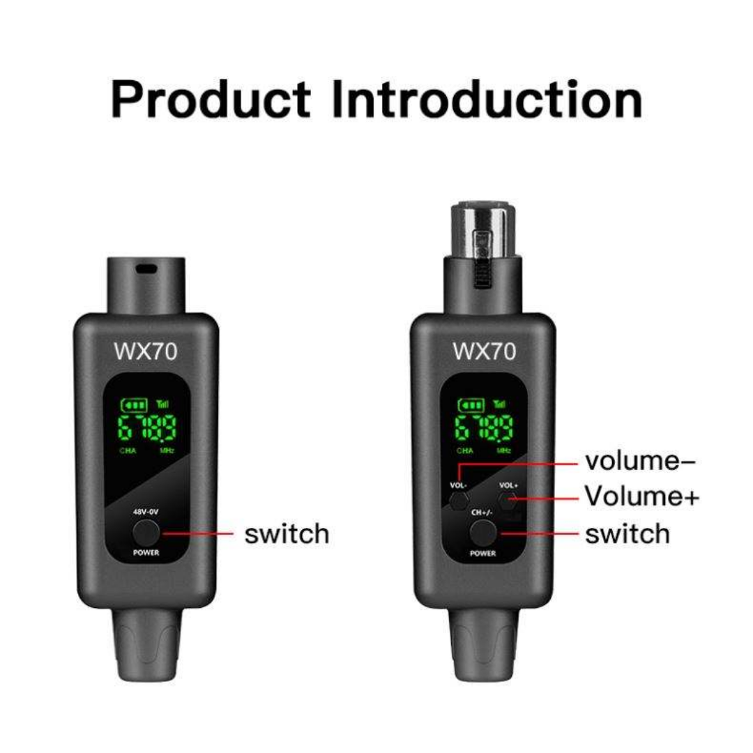 XTUGA WX70 Professional 2.4G Wireless Microphone System with volume control and power switch