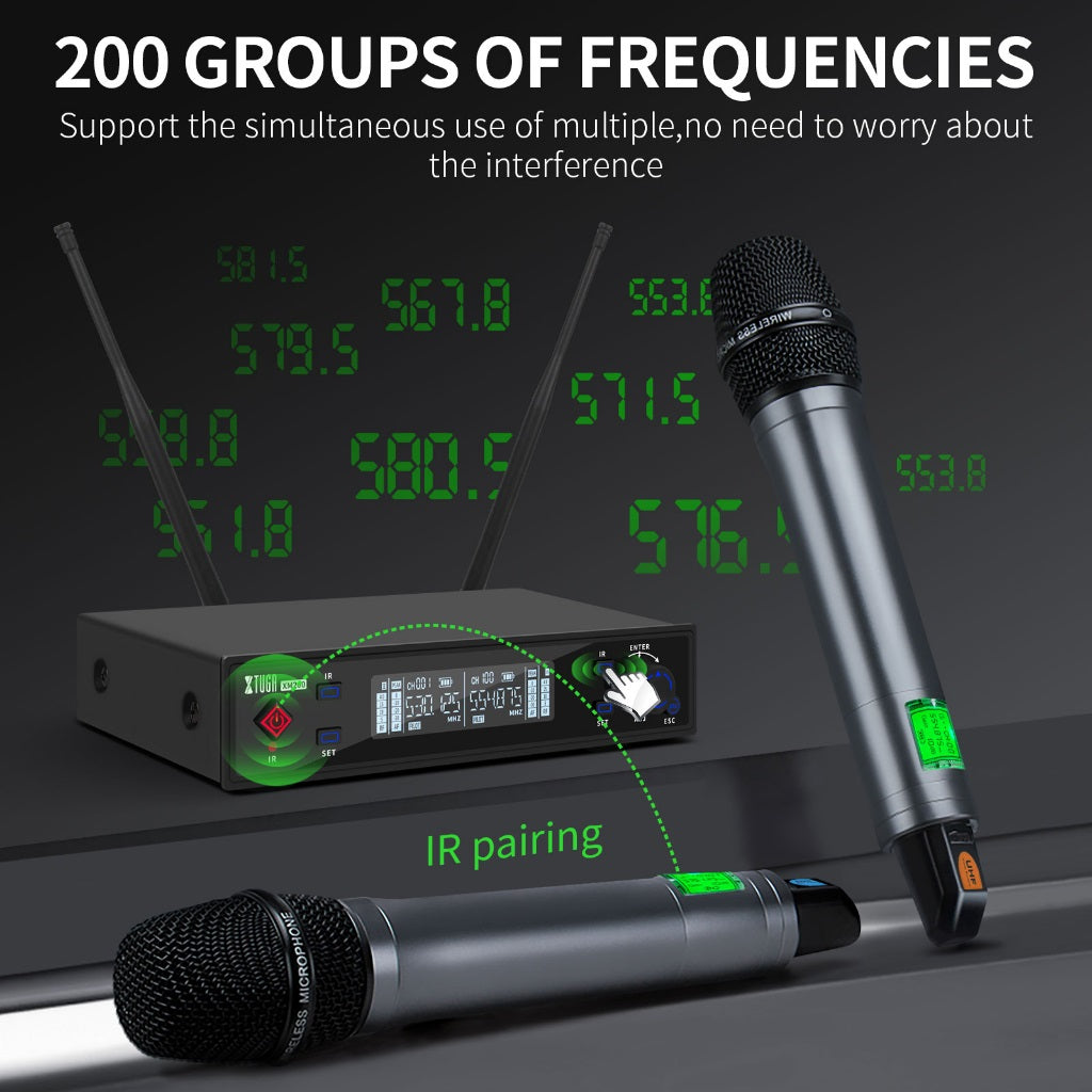 XTUGA XM200 true diversity mic with 200 frequency groups and IR pairing for clear sound performance