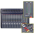 XTUGA CT120 audio mixer with phantom power. 12 channel mixer with XLR inputs faders knobs and LED level meters
