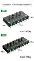 VMIDirect XTUGA EH04 EH06 Professional Monitor Splitter showing EH04 and EH06 units with control knobs and quarter inch outputs