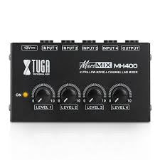 XTUGA MH400 micro sound mixer compact 4 channel black mixer with level knobs for live audio control