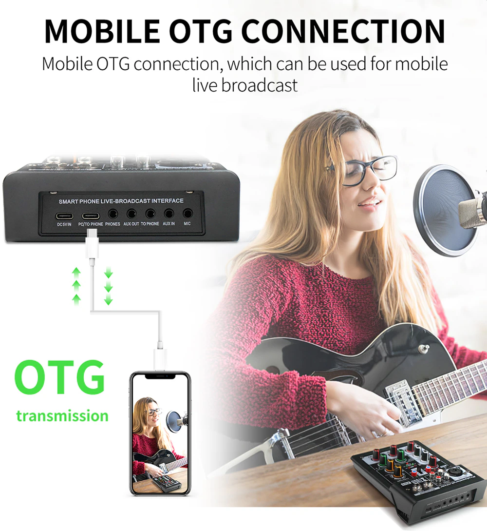 XTUGA XU3 mini audio interface with mobile OTG connection for live broadcasting and recording