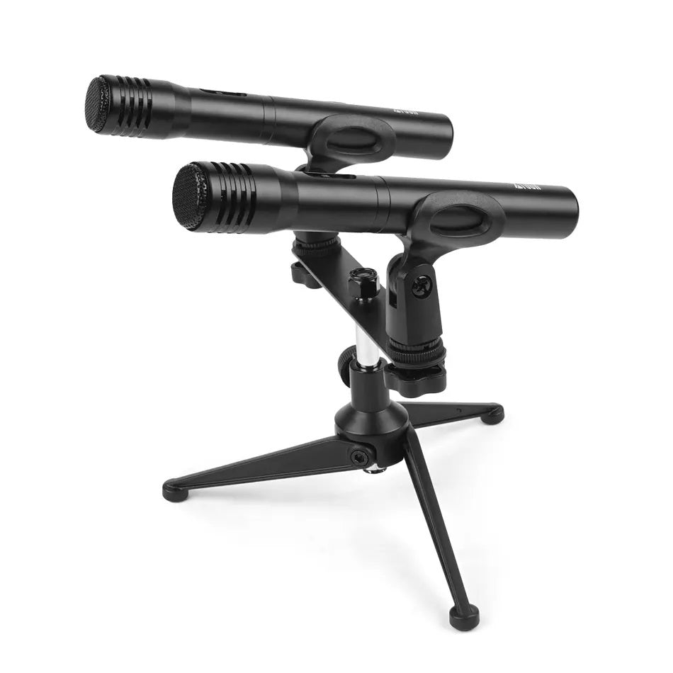 Cardioid pencil microphone XLR set on a tripod stand for studio recording