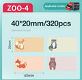 White Thermal Label Stickers featuring cute animal designs in 40x20mm size, 320 pieces per pack