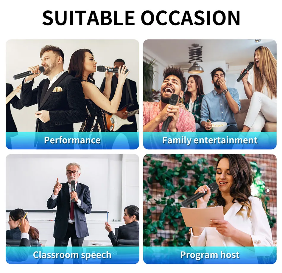 Professional UHF wireless microphone system used in various settings like performances and speeches