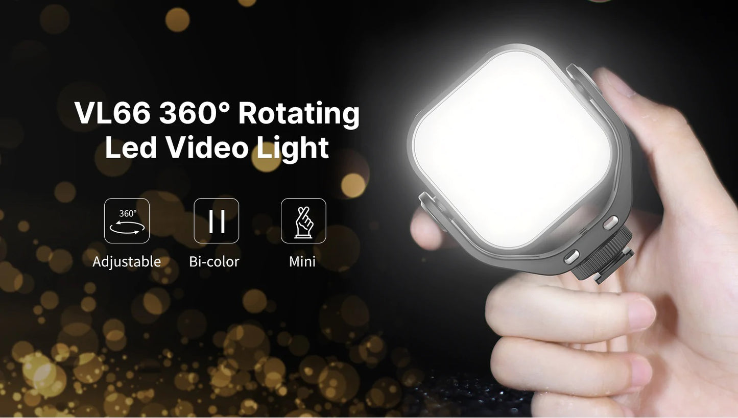 Ulanzi VIJIM VL66 360° Rotating LED Video Light with Cold Shoe 2000mAh Built-in Battery 3200K-6500K for Photo Video Selfie Travel Vlog Tiktok Live Broadcast Zoom Photography Lighting - VMI DIRECT