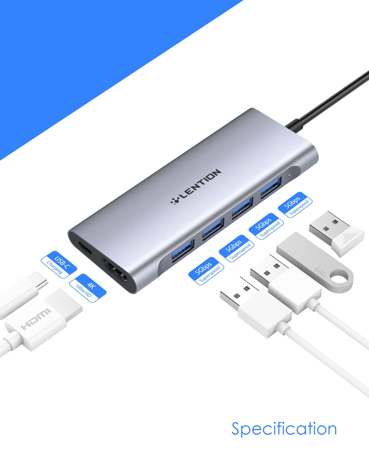 LENTION C35 USB-C Hub to HDMI USB Hub Docking Station Type C Multiport USB Adapter RJ45 Card Reader for ASUS ZenBook3 ZenBook Pro Surface Book2 Go Chromebook Pixelbook Huawei Matebook Lenovo Yoga 930 /920 /910/720 iPad Pro 2018/2020/2021/2021 M1 iPad Air